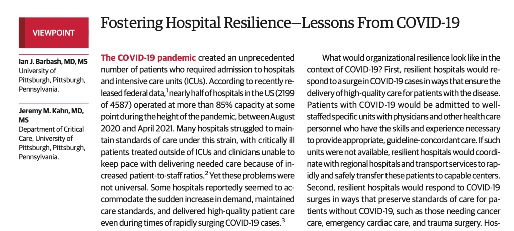 Fostering Hospital Resilience